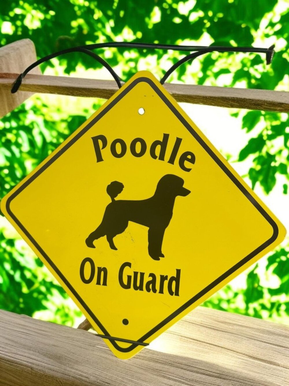 Poodle On Guard Yellow Warning Sign - Durable Metal Wall Decor For Pet Owners